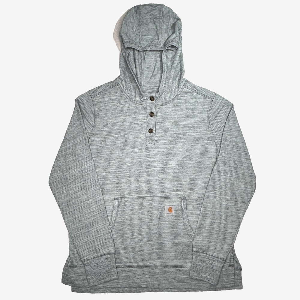 Carhartt Hoodie Youth Large 12-14‎ Gray Slightly Fitted Henley Knit Sweatshirt